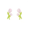Stud Earrings Cute Pink Tulip Flower For Women Girls Lovely Korean Style Jewelry Gift Brincos Y2K