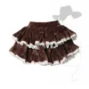 Skirts Brown Corduroy Skirt Sweet Cute Women's Cake Ruffle Edge Stitching Pure Desire Fashion Y2K American Spicy Girl