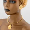 Ensemble de boucles d'oreilles et collier pour femmes, bijoux africains de couleur or, pendentif rond et Clip avec bracelet, bijoux de fête quotidienne