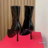 stövlar för kvinnor svarta ankelstövlar 9cm stiletto häl sido blixtlås halv stövlar designer pekade tår höga häl mode stövlar