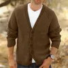 Męskie swetry z długim rękawem guziki V Sweter szyi męskie kurtki na drutach stały kolor sweatterzy mężczyźni jesienne zimowe dzianiny męskie dzianiny