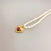 Heart Charm Pendant Necklace Little Pearls Chain Seed Beads Necklaces231r