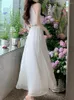 Casual Dresses 2023 Summer Beach White Midi Dress Women ärmlös Slim Even Party Office Lady Elegant Formal Korean Chic