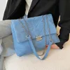 Bolsas de noche Hombro de mezclilla azul para mujeres 2021 Cadena acolchada Bolsa cruzada Vintage Bolso grande Totes femeninos Lienzo grande Messenge248i