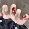 False Nails Christmas Manicure Acrylic Artificial Nail Man Cover Full Decor Fake Gingerbread Snowflake On Press H0O5