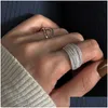 Band Rings Sterling Sier Unique Lines Rings For Women Jewelry Finger Adjustable Open Vintage Ring Party Birthday Gift Drop Delivery Je Dhold