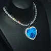 Pendant Necklaces Fashion Ocean Heart Necklace Inlay With Blue AAA Cubic Zircon Women's Wedding Engagement Luxury Aesthetic Jewelry