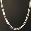 Mäns glänsande 7mm platt trottoarkant Miami Cuban Chain Solid 925 Silver Italy Made305G