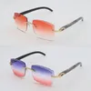 Luxury Diamond Cut Lens Rimless Mens Solglasögon för kvinnor Designer Stora fyrkantiga Original Black Marbled Buffalo Horn Sun Glasses Ramar för C -dekoration Gafas de Sol