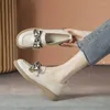 Sapatos de vestido para mulher 2023 dedo do pé redondo preto calçado de verão feminino mocassins salto baixo elegante com arco casual