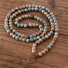 Strand 108 mala antigo árvore da vida charme elástico 8mm azul jaspers grânulo pulseira pedra natural yoga oração meditação jóias dropship