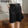 Pantaloncini da donna WTEMPO Pantaloni dritti al ginocchio a vita alta estivi con cintura Office Lady Fashion Pantaloncini casual neri cachi