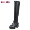 Bottes filles grande taille 3445 14 plate-forme épaisse femmes Sexy sans lacet carrés talons hauts longue imperméable hiver noir blanc 98 231204