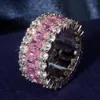 Anillos de racimo Eternity Pink Sapphire Diamond Ring 925 Sterling Silver Bijou Compromiso Banda de boda para mujeres Nupcial Fine Party Je3043