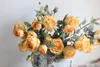 Fleurs décoratives 23" jaune doux aspect séché fausses roses 4 têtes branche de rose fleur artificielle mariage/maison/bureau/décoration de vacances cadeaux