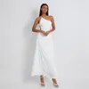 Sukienki swobodne WSEVYPO White Backless Impreza Długość sukienki One Ramulder Suspender Flow Hem Evening Beach Night Suknia Vestidos