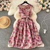 Casual Dresses Jacquard Floral Summer Dress Women's Sleeveless Tank Vest O-Neck Print High midjebältet Party Midi Evening Vestidos