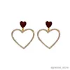 Charm 2023 Korean Fashion Jewelry Shining Rhinestone Hollow Heart Drop Earrings for Women Girls Vintage Red Crystal Earrings R231204