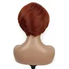 LuvkissHair Trendy Limited Design Rot Orange Pixie Cut Echthaar-Spitzenperücke, 180 % vorgezupft