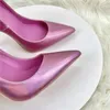 Klänningskor Kvinnor Mattrosa Pink Patent Pumps Low Cut Pointy Toe Stilettos Elegant Ladies Formal Slip On High Heels Fashion