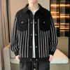 Striped Designer Men's Jacket Casual Coat Trendy Cardigan Loose Men Tops Turn Down Collar Varsity Sports Man England Jacket Printed Outerwear Hoodies Street Coats