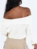 女性用セーターChqcdarlys女性Sセクシーな肩のトップス長袖リブ付きニットティーシャツブラウスボディコントプルオーバーストリート