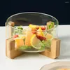 Dinnerware Sets Fruit Salad Bowl Home Noodle Glass Kitchen Mixing Wooden Base Dinner Serving Bowls