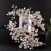 Headwear Hair Accessories SLBRIDAL Handmade Alloy Wired Rhinestone Crystal Flower Leaf Wedding Hair Clip Barrettes Bridal Hair Accessories Women Jewelry 231204