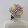 Basker sommar handgjorda virkning openwork beanie hatt för flicka som visar ansikte liten stickad kort grist hink kvinnors vikbara bassäng