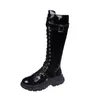 Bottes de bottes à la mode pour femmes, chaussures à plateforme haute, boucle à lacets, noir, Long Combat, 231204