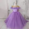 Robes de concours pour filles, faites à la main, à fleurs violettes 3D, pour mariage, robes de fête d'anniversaire transparentes avec nœud, première Communion