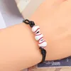 Braccialetti con ciondoli 5 pz / lotto Sport Uomo Acrilico Basket Calcio Rugby Pallavolo Braccialetti Bracciale Corda nera intrecciata regolabile