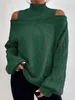 Women's Sweaters Jumpers Shoulder-Baring Sweater Long Sleeve Y2K Cold Shouder Women Turtleneck Hollow Out Loose Break Pullovers