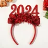 2024 Nieuwjaar Decor Meisjes Haar Hoepel Ster Glitter Klatergoud Hoofdtooi Nummer Christmas Party Hoofdbanden Voor Creatieve Foto Props