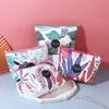 DHL50pcs Cosmetic Bags Leaf Printing Triangle Shaped PU Large Capacity Travel Multifunctional Storage Bag Mix Color