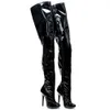 Bottes 5 pouces Stiletto Talon Haut Vintage Fétiche Sexy Brevet Stretch Sur La Cuisse Du Genou 231204