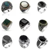 30 styles Vintage fait à la main chevalière turque pour hommes femmes antique couleur argent noir Onyx pierre Punk anneaux bijoux religieux294S