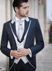 Men's Suits Mens Suit Green With White 3 Pieces Shawl Lapel Costume Homme Groomsmen Wedding Groom Tuxedos (Blazer Vest Pants)