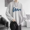 Hoodies masculinos em torno do pescoço moletom impresso solto hip hop streetwear com punho elástico bainha outono inverno manga longa