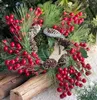 Декоративные цветы, 1 упаковка, искусственные рождественские сосновые ветки с рождественскими ягодами для украшения дерева, венок «сделай сам», Ноэль, настольные украшения