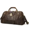 Duffelväskor Vintage Crazy Horse äkta läder Mens resväska stor kapacitet Crocodile Duffle Carry On Bagage Bolsa OvernightDU267T