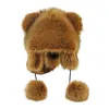 Bérets épaissir chapeau en peluche pour parents enfants coupe-vent avec queue d'oreille de raton laveur 2023 hiver adultes adolescents chauds mongols