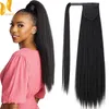 Syntetiska peruker Xinran Syntetisk rak LongPonytailhair 24 tum Magic Paste värmebeständig wrap runt Yaki Ponytail för svarta kvinnor 231204