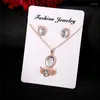 Necklace Earrings Set Fashion Gold Color Ring Women Jewellery Colorful Crystal Wedding Plated Party