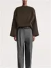 Женские куртки осень-зима 2023, женское минималистичное стильное шерстяное тканое пальто высокого качества, женская однотонная куртка с круглым вырезом и длинными рукавами