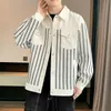Striped Designer Men's Jacket Casual Coat Trendy Cardigan Loose Men Tops Turn Down Collar Varsity Sports Man England Jacket Printed Outerwear Hoodies Street Coats