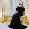 人魚のイリュージョンのエレガントな花嫁ドレス黒い長袖スパンコールのレースビーズクリスタルマザーズドレスアフリカアラビアイブニングドレスM145