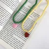 Pendant Necklaces Cute Sweet Colorful Acrylic Beaded Choker Necklace For Women Personality Bohemia Charm Red Love Heart Party Jewelry Gift