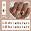 False Nails 24pcs Wearable Fake Round Head French Leaves Nail Full Cover Tips Manicure Press On Waterproof Faux Fingernails