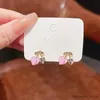 Charm Pink Love Heart Women's Drop Earrings Korean Fashion Sweet Girls Crystal Peach Flower Pendants Spring Ear Jewelry Brincos R231204